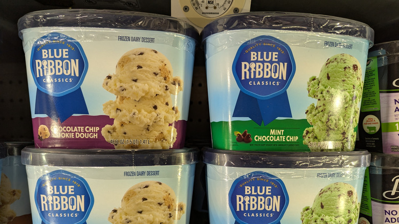 Blue Ribbon Classics ice cream cartons in freezer