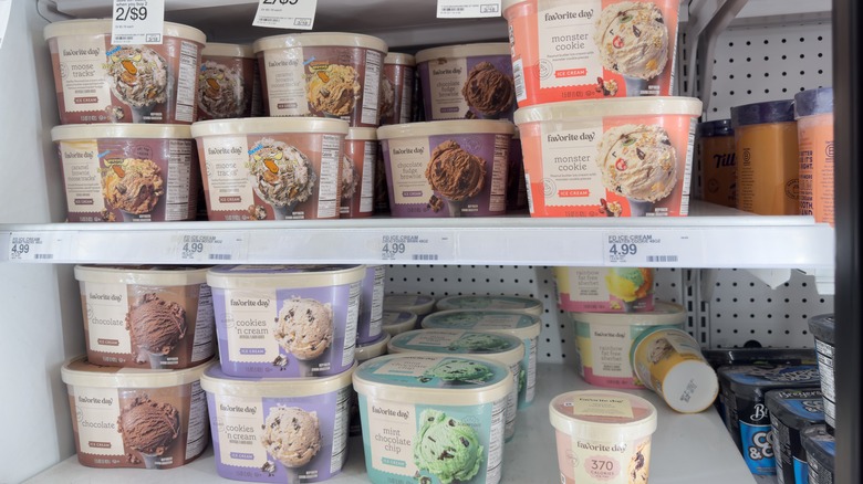 Cartons of Favorite Day ice cream in Target store freezer