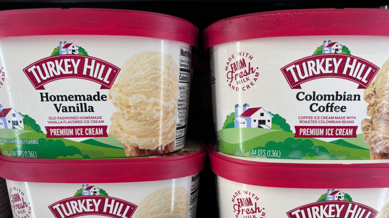 Turkey Hill ice cream cartons in store freezer