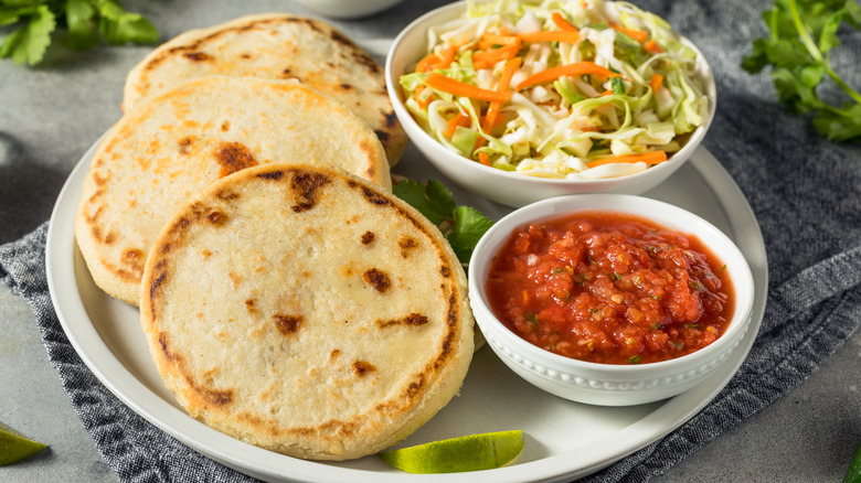 Corn pupusas with sides