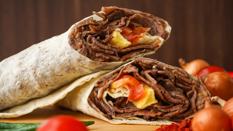 Close-up of a shawarma wrap