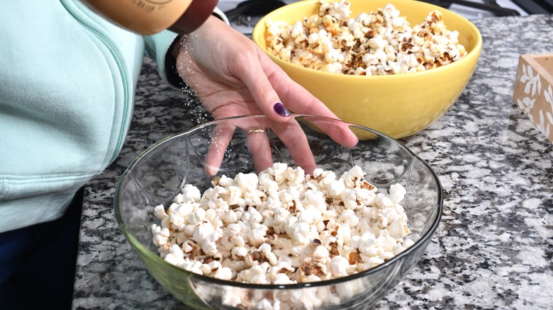bowls of popcorn on counter