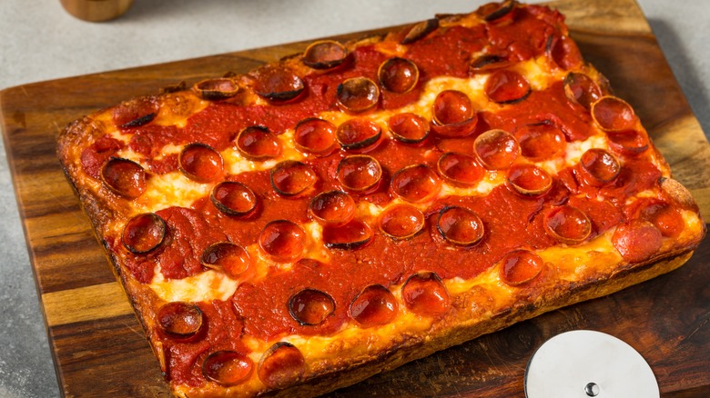 Pepperoni Detroit style pizza