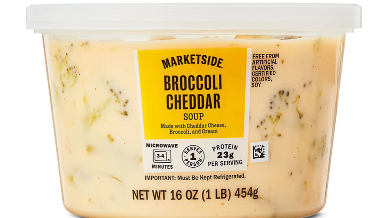 Plastic container of Marketside Broccoli Cheddar Soup