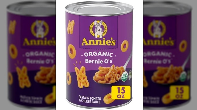 A can of Annie's Organic Bernie O's on a white background