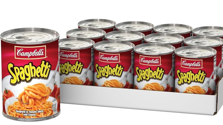Cans of Campbell's Spaghetti on a white background