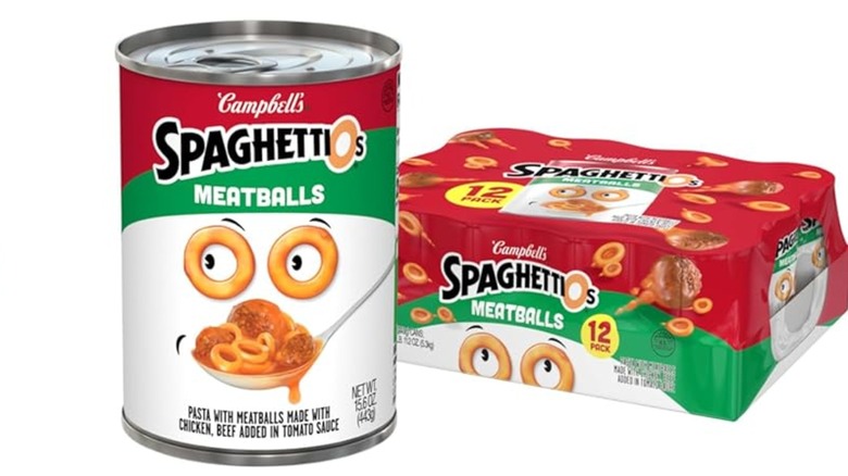 Cans of Campbell's SpaghettiOs with Meatballs