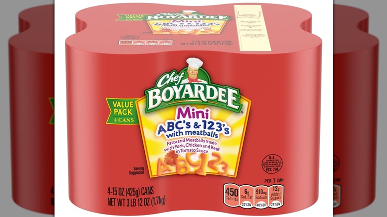 A four-pack of Chef Boyardee Mini ABC's and 123's with Meatballs