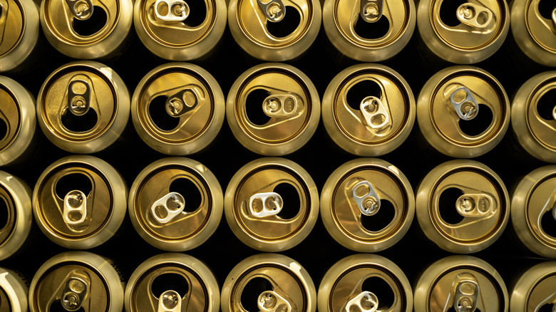 Top-down view of lots of empty drinks cans