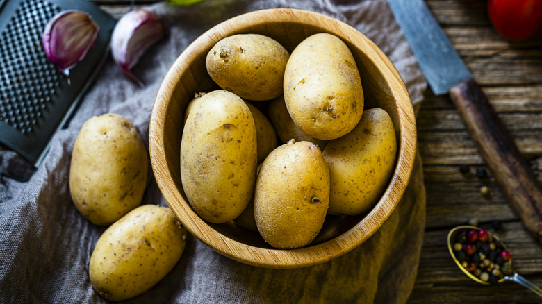 Bowl of raw fingerling potatoes