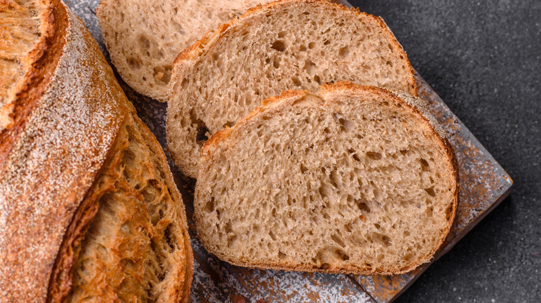 A loaf of homemade whole grain rye bread
