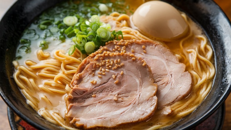 A bowl of tonkotsu ramen