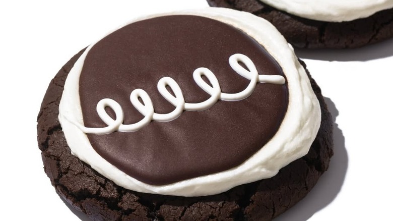 Crumbl's Chocolate Mallow Cupcake Cookie on white background