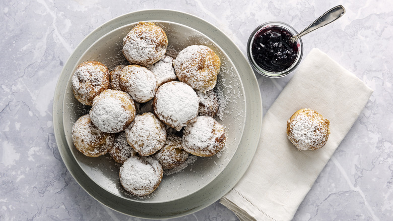 Donuts with jam and sugar