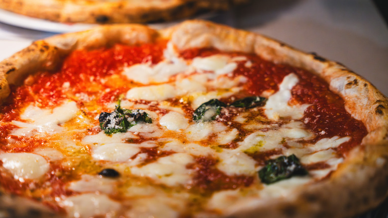 Freshly baked margherita pizza
