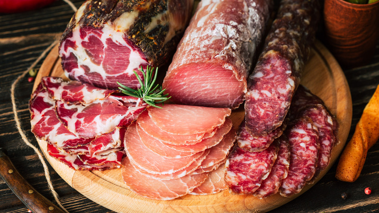 deli meats on cutting board