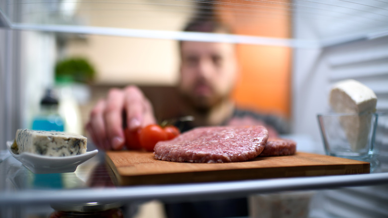 burger patties in fridge