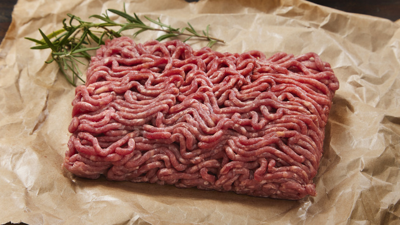 raw ground beef on butcher paper