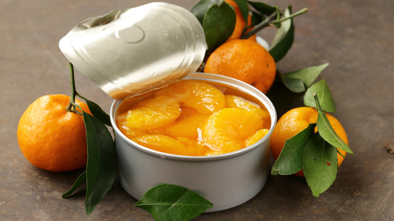 An open can of mandarin in syrup