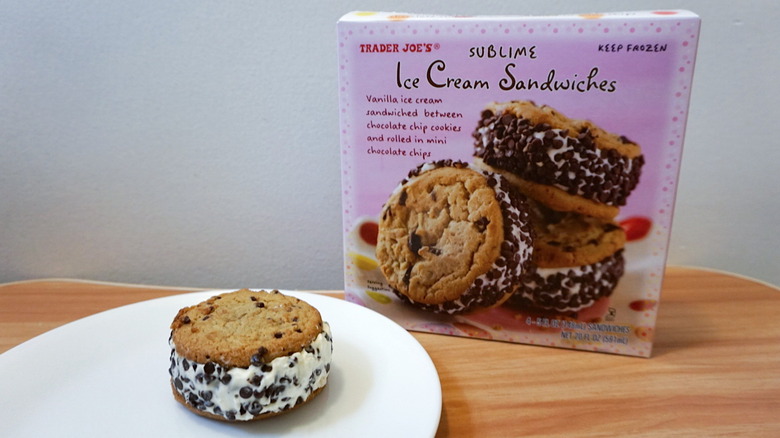 Trader Joe's Sublime Ice Cream Sandwiches box and sandwich on plate