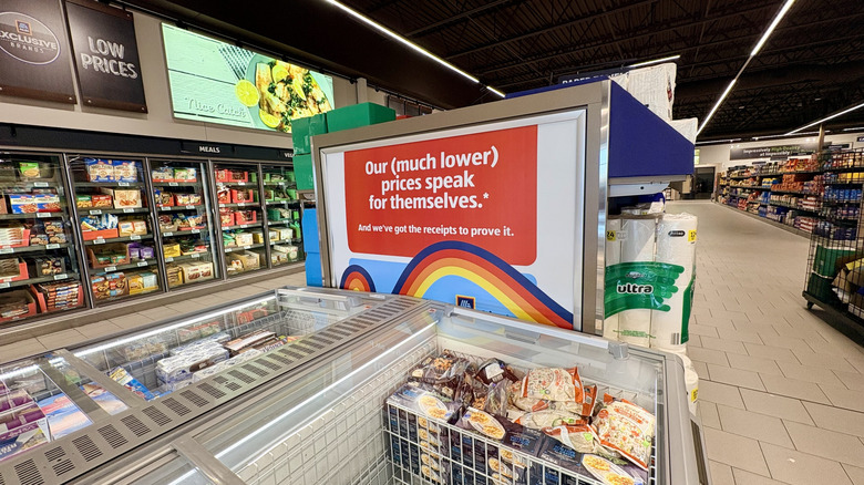 Freezer and cold cases inside Aldi store