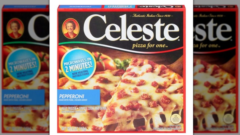 A box of Celeste Pizza for One frozen pepperoni pizza