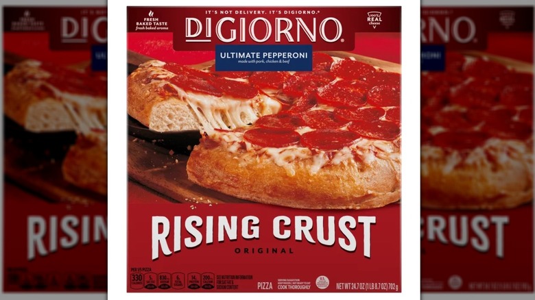 A box of DiGiorno Rising Crust ultimate pepperoni pizza
