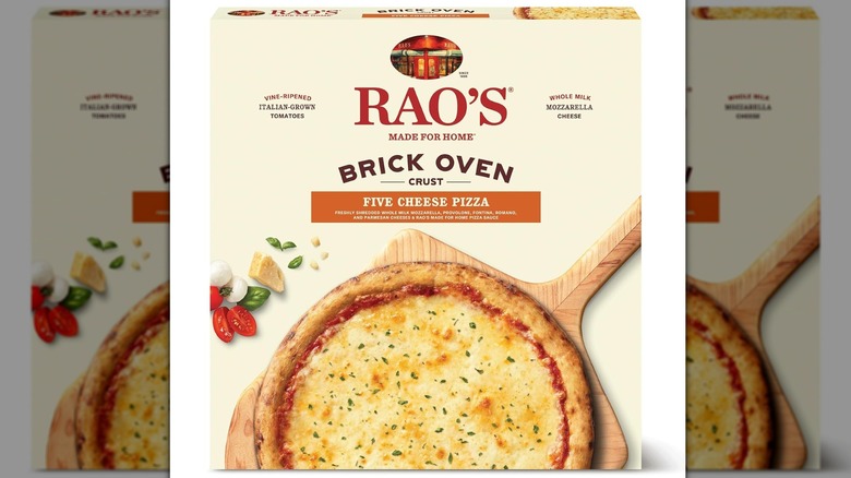 A box of Rao's Brick Oven Crust five cheese frozen pizza