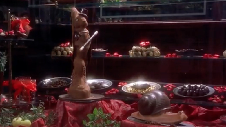 Display of fancy chocolates in window