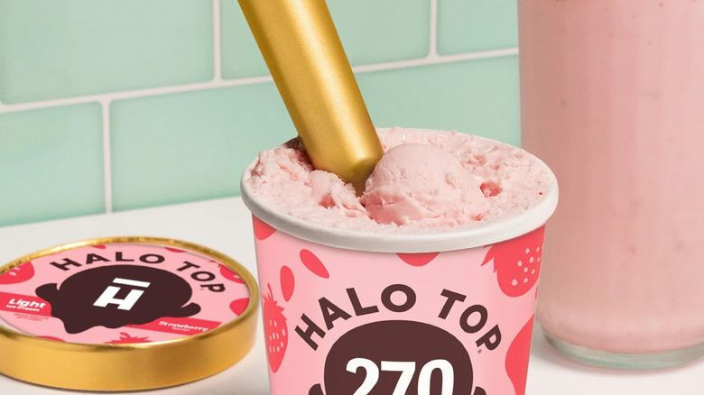 Pint of Halo Top Strawberry with spoon