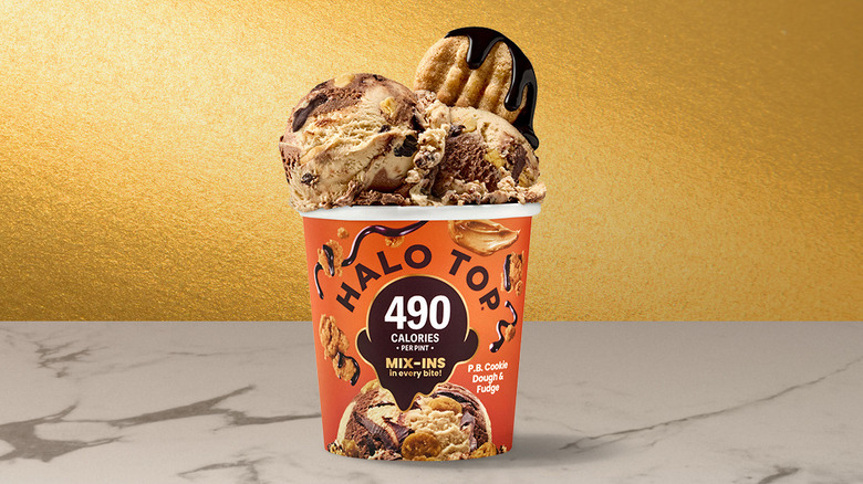Pint of Halo Top P.B. Cookie Dough and Fudge ice cream