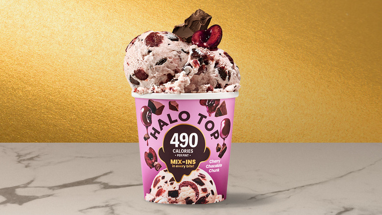 Pint of Halo Top Cherry Chocolate Chunk ice crceam