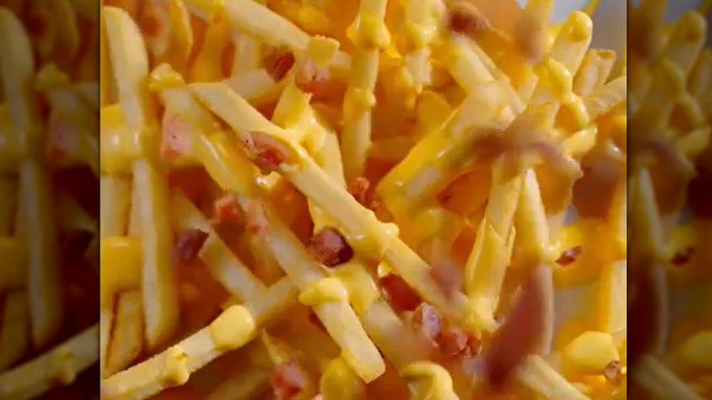 A close-up of McDonald's Cheesy Bacon Fries