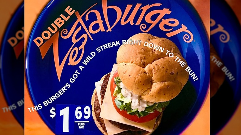 A close-up of a button for McDonald's Double Zestaburger