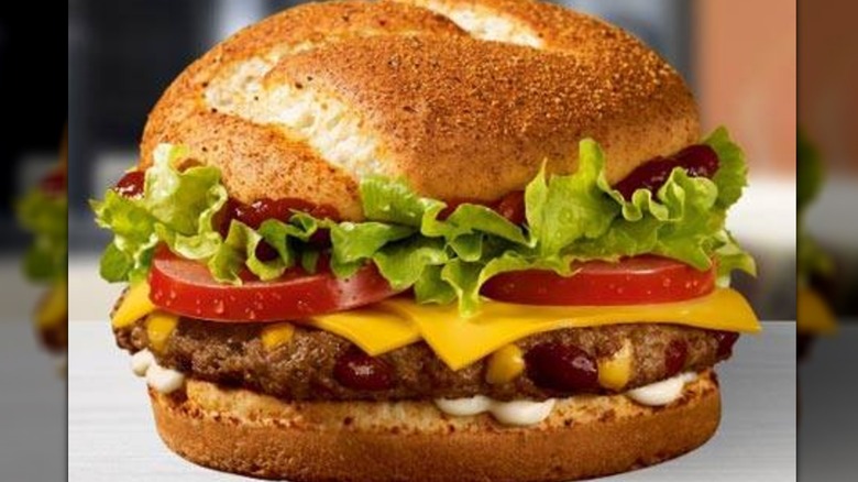 A close-up of McDonald's Arch Deluxe burger