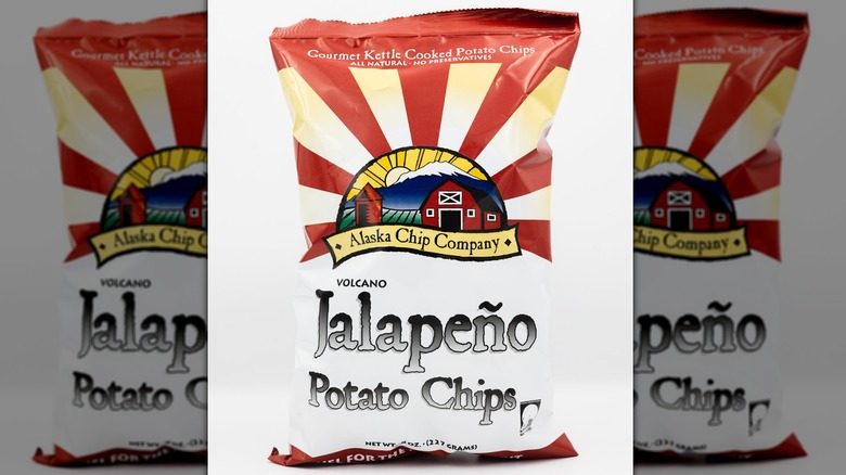 A bag of Alaska Chip Company Jalapeño Volcano chips