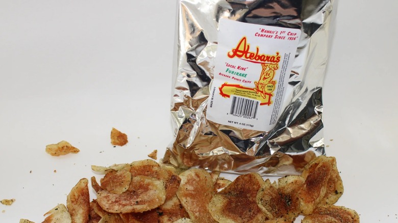 An open pack of furikake potato chips from the Atebara Chip Company