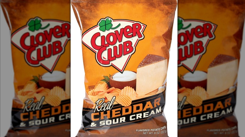 A pack of Clover Club's Cheddar sour cream potato chips
