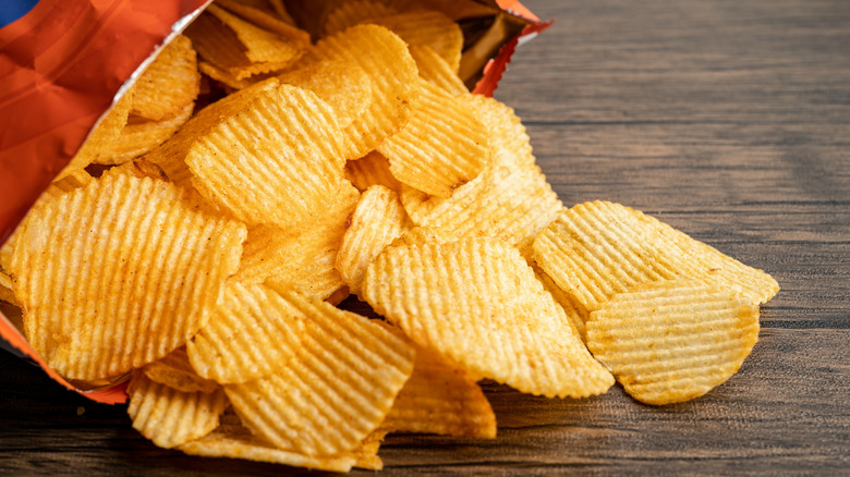 Potato chips spilling out of bag