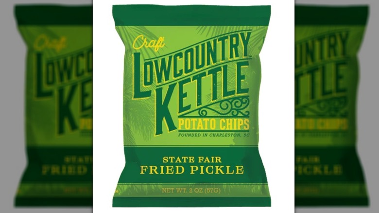 A pack of Lowcountry Kettle Chips' State Fair Fried Pickle chips