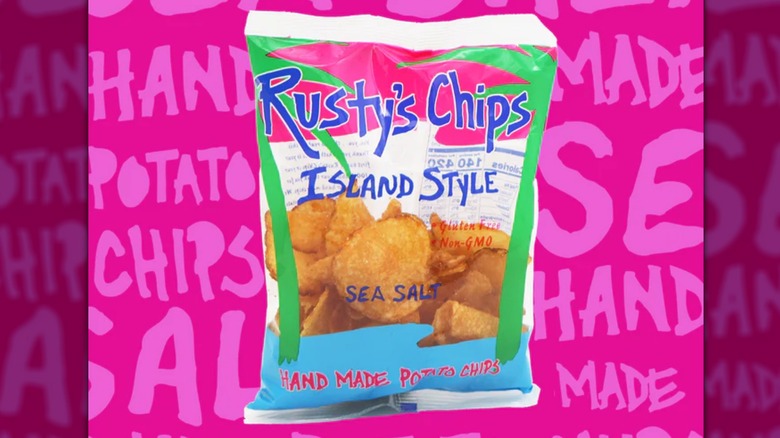 A pack of Rusty's Chips Island Style sea salt chips