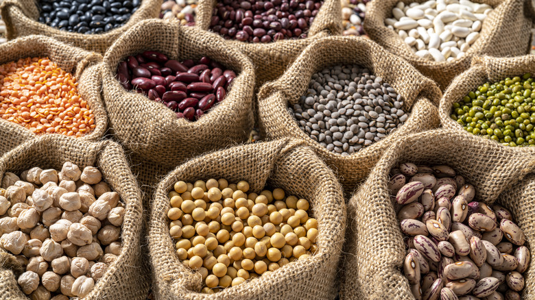 burlap bags of beans