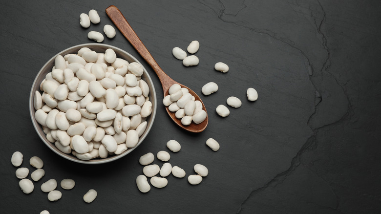 bowl and spoon with navy beans