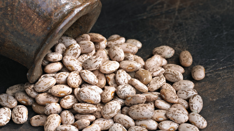 pinto beans pouring out of cup