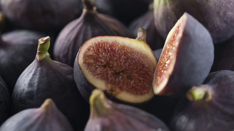 An extreme close up of figs