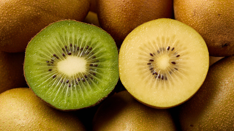 Ripe green and yellow kiwi fruit