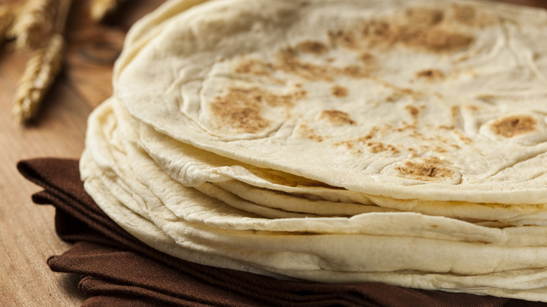 A stack of home-made flour tortillas