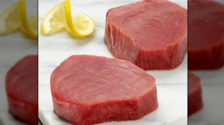 Close up of two fillets of ahi tuna from Costco
