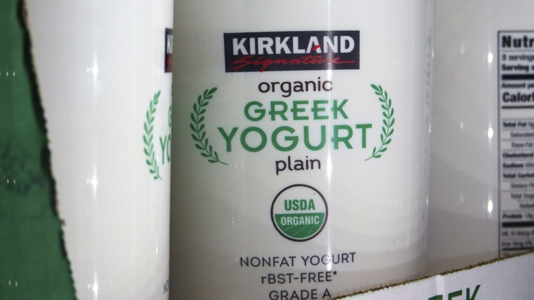 Containers of Kirkland Signature Organic Greek Yogurt