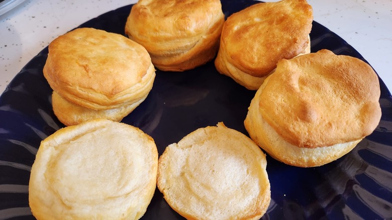 A circle of canned biscuits cooked in an air fryer